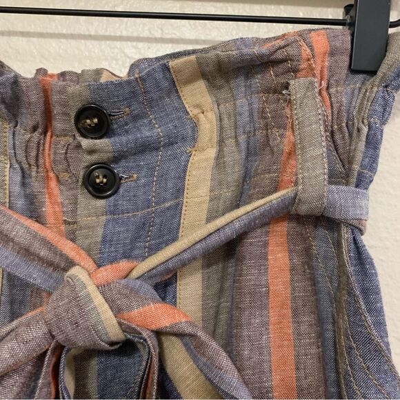 ANTHROPOLOGIE CURRENT AIR WOMEN’S S STRIPED PAPERBAG LINEN BLEND WIDE LEG PANTS. - Picture 5 of 16